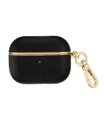 Anne Klein - Saffiano Vegan Leather Case for Apple AirPods Pro and Pro2 - Black/Gold