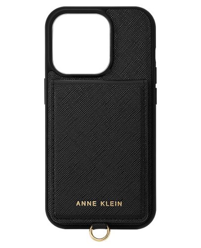 Anne Klein - Saffiano Vegan Leather Case for Apple iPhone 14 Pro - Black/Gold