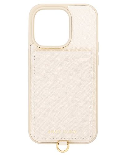 Anne Klein - Saffiano Vegan Leather Case for Apple iPhone 14 Pro - Ivory/Gold