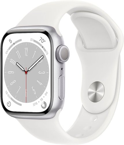 Apple Geek Squad Certified Refurbished Watch Series 8 (GPS) 41mm Aluminum Case with White Sport Band - M/L - Silver