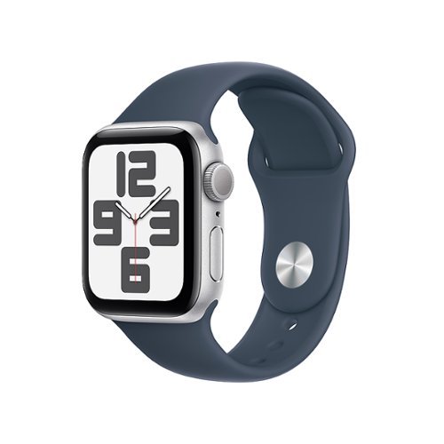 Apple Watch SE 2nd Generation (GPS) 40mm Silver Aluminum Case with Storm Blue Sport Band - M/L - Silver