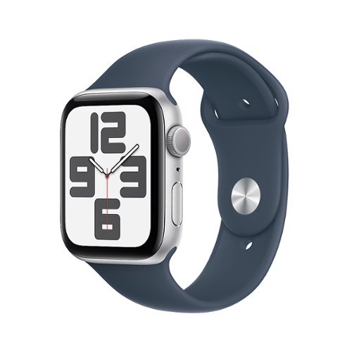 Apple Watch SE 2nd Generation (GPS) 44mm Silver Aluminum Case with Storm Blue Sport Band - M/L - Silver