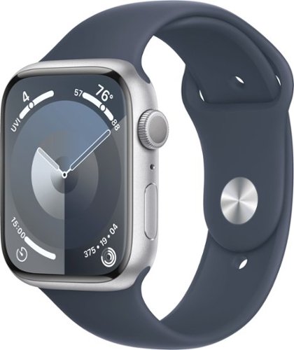 Apple Watch Series 9 GPS 45mm Aluminum Case with Storm Blue Sport Band (Medium/Large) - Silver