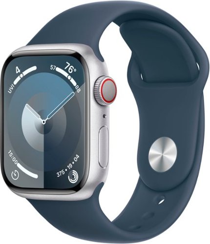 Apple Watch Series 9 (GPS + Cellular) 41mm Silver Aluminum Case with Storm Blue Sport Band with Blood Oxygen - M/L - Silver