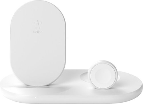 Belkin - 3-in-1 Wireless Charger - Fast Charging Stand for iPhone, Watch & AirPods - Qi-Certified Charger - Case Compatible - White