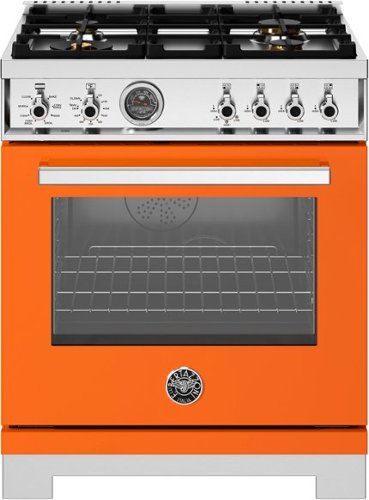 Bertazzoni - 30" Professional Series range - Electric self clean oven - 4 brass burners - Orange