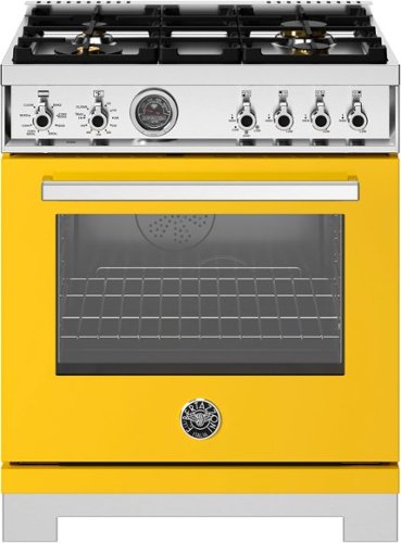 Bertazzoni - 30" Professional Series range - Electric self clean oven - 4 brass burners - Yellow