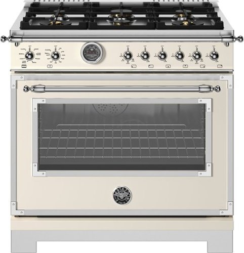 Bertazzoni - 36" Heritage Series range - Dual Fuel self clean oven - 6 brass burners - Ivory