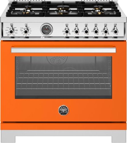 Bertazzoni - 36" Professional Series range - Electric self clean oven - 6 brass burners - Orange