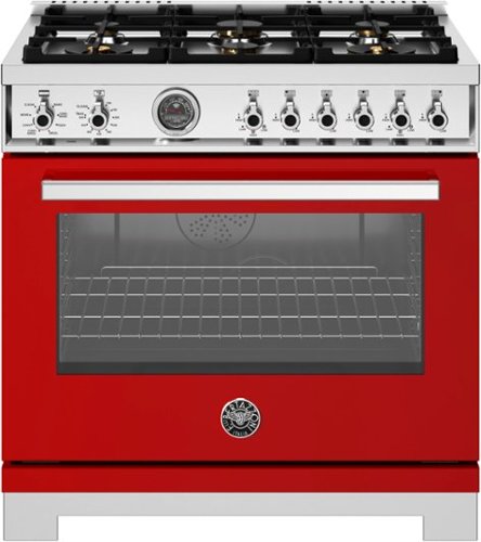 Bertazzoni - 36" Professional Series range - Electric self clean oven - 6 brass burners - Red