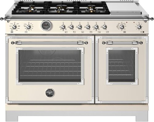 Bertazzoni - 48" Heritage Series range - Dual Fuel self clean oven - 6 brass burners + griddle - Ivory