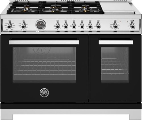 Bertazzoni - 48" Professional Series range - Electric self clean oven - 6 brass burners + griddle - Black