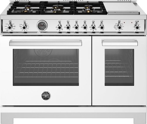 Bertazzoni - 48" Professional Series range - Electric self clean oven - 6 brass burners + griddle - White