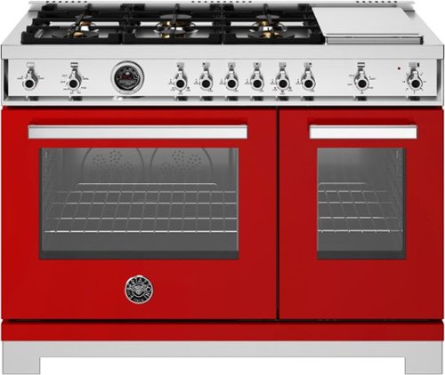 Bertazzoni - 48" Professional Series range - Gas Oven - 6 brass burners + griddle - Red