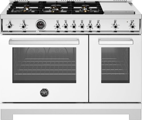 Bertazzoni - 48" Professional Series range - Gas Oven - 6 brass burners + griddle - White