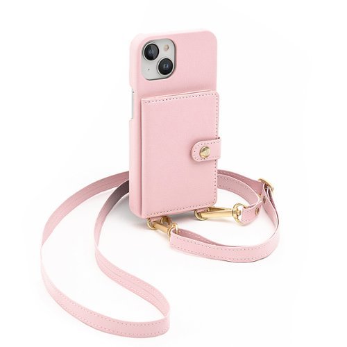 Bryten - Silverlake Vegan Leather Wallet Crossbody Case for Apple iPhone 14 / 13 - Peony Pink