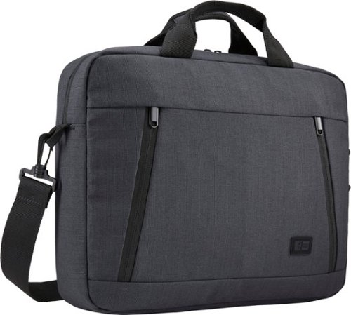 Case Logic - Ashton 14" Laptop Attaché Briefcase with Padded Interior, Zippered Pocket for Accessories, Shoulder Strap & Handles - Dark Gray