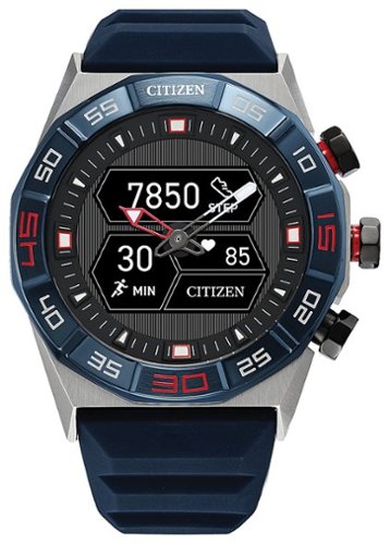 Citizen - CZ Smart 44Mmm Unisex Stainless Steel Hybrid Sport Smartwatch with Silicone Strap - Silver