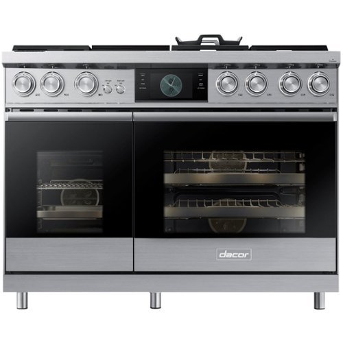 Dacor - Contemporary 6.6 Cu. Ft. Freestanding Double Oven Dual Fuel Four Part Convection Range with RealSteam, NG - Silver Stainless Steel