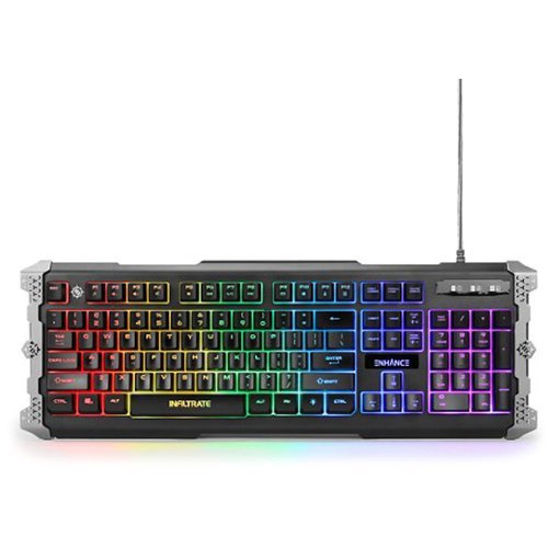 ENHANCE - Infiltrate Full-size Wired Membrane Hybrid Mechanical Gaming with Soundwave LED Keyboard - Black