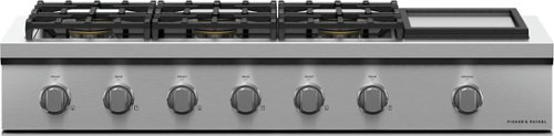 Fisher & Paykel - 48 in. Professtional 6 Burner Drop-In Gas Cooktop with Griddle - Stainless Steel