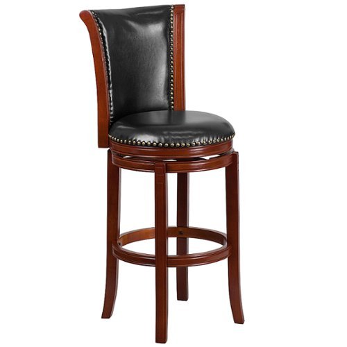 Flash Furniture - 30'' High Wood Barstool with Panel Back and LeatherSoft Swivel Seat - Dark Chestnut