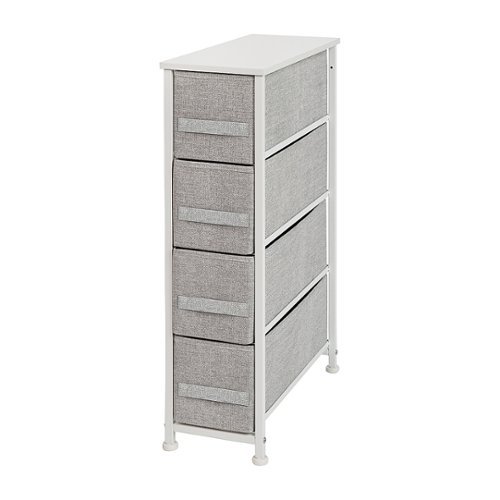 Flash Furniture - 4 Drawer Slim Wood Top Cast Iron Frame Vertical Storage Dresser with Easy Pull Fabric Drawers - White/Gray