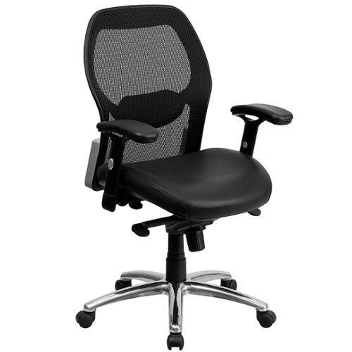 Flash Furniture - Albert Contemporary Leather/Faux Leather Executive Swivel Office Chair - Black LeatherSoft/Mesh