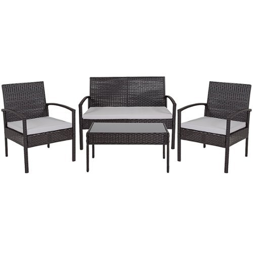 Flash Furniture - Bandera Outdoor Rectangle Contemporary Metal 4 Piece Patio Set - Black