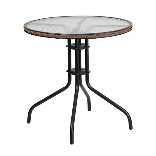 Flash Furniture - Barker Round Contemporary Patio Table - Clear Top/Dark Brown Rattan