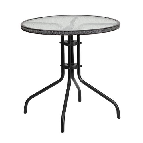 Flash Furniture - Barker Round Contemporary Patio Table - Clear Top/Gray Rattan