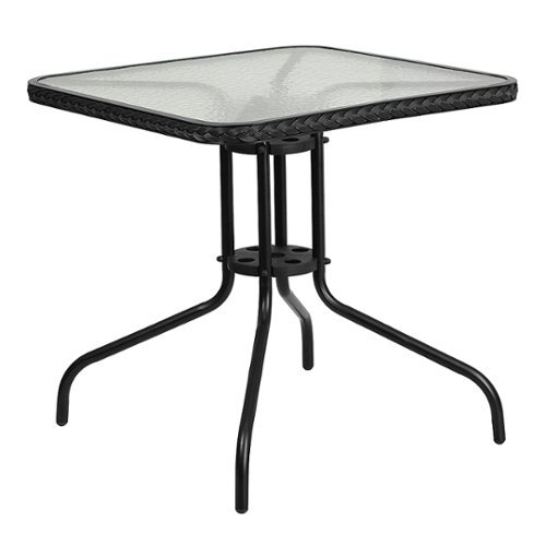 Flash Furniture - Barker Square Contemporary Patio Table - Clear Top/Black Rattan