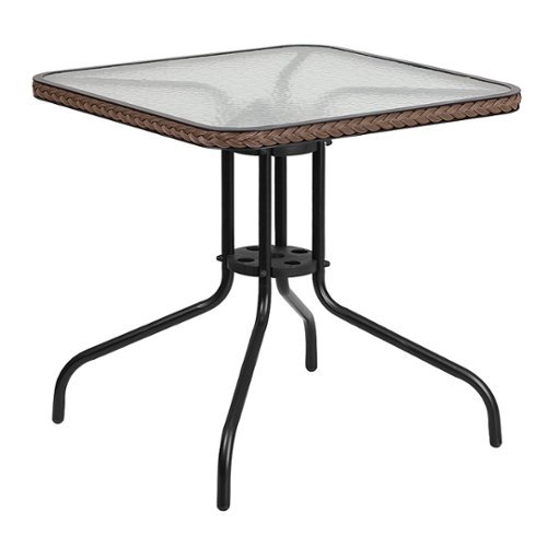 Flash Furniture - Barker Square Contemporary Patio Table - Clear Top/Dark Brown Rattan