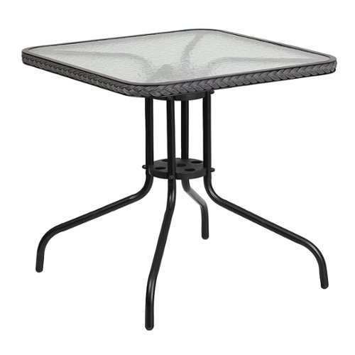 Flash Furniture - Barker Square Contemporary Patio Table - Clear Top/Gray Rattan