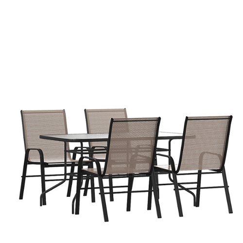 Flash Furniture - Brazos Outdoor Rectangle Contemporary 5 Piece Patio Set - Brown