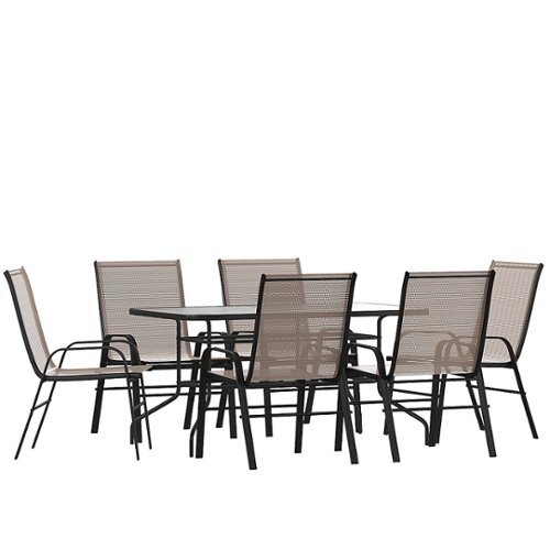 Flash Furniture - Brazos Outdoor Rectangle Contemporary 7 Piece Patio Set - Brown