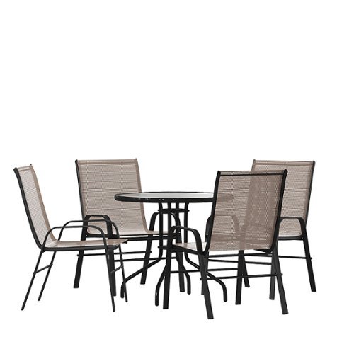 Flash Furniture - Brazos Outdoor Round Contemporary 5 Piece Patio Set - Brown