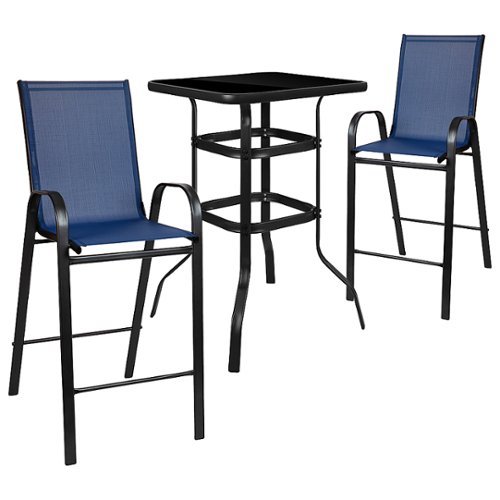 Flash Furniture - Brazos Outdoor Square Modern Steel 3 Piece Patio Set - Navy