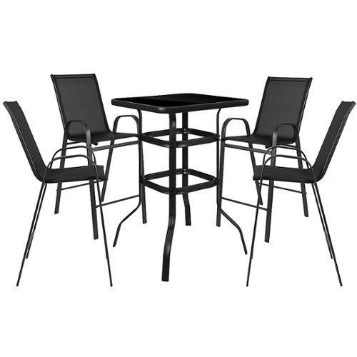 Flash Furniture - Brazos Outdoor Square Modern Steel 5 Piece Patio Set - Black