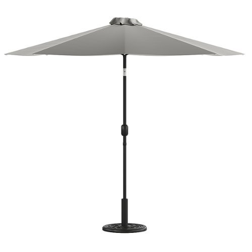 Flash Furniture - Bundled Set - Gray 9 FT Round Umbrella & Universal Black Cement Waterproof Base - Gray