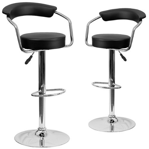 Flash Furniture - Contemporary Vinyl Adjustable Height Barstool with Arms (set of 2) - Black