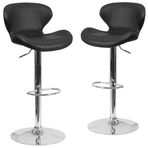 Flash Furniture - Contemporary Vinyl Adjustable Height Curved Back Barstool (set of 2) - Black Vinyl