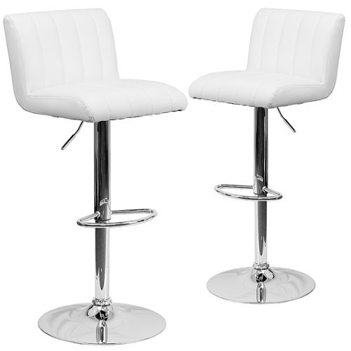 Flash Furniture - Contemporary Vinyl Vertical Stitch Adjustable Height Barstool (set of 2) - White