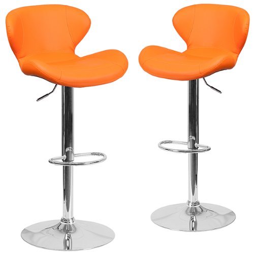 Flash Furniture - Denville Contemporary Vinyl Barstool (set of 2) - Orange Vinyl