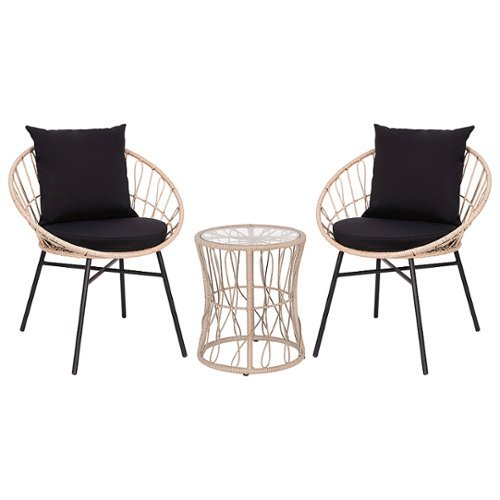 Flash Furniture - Devon Outdoor Round Bohemian Wicker/Rattan 3 Piece Patio Set - Tan/Black