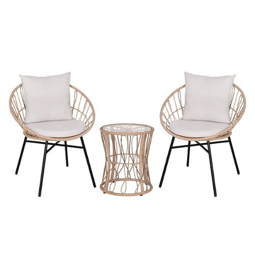 Flash Furniture - Devon Outdoor Round Bohemian Wicker/Rattan 3 Piece Patio Set - Tan/Light Gray