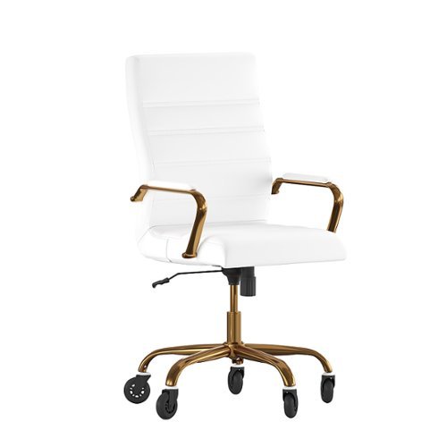 Flash Furniture - Executive Chair on Skate Wheels - White LeatherSoft/Gold Frame