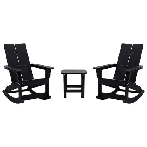 Flash Furniture - Finn 2 Modern Dual Slat Poly Resin Adirondack Rocking Chairs with 1 Side Table - Black