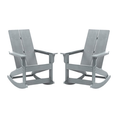 Flash Furniture - Finn Indoor/Outdoor modern 2-Slat Adirondack Poly Resin Rockers in - Set of 2 - Gray