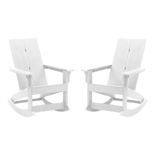 Flash Furniture - Finn Indoor/Outdoor modern 2-Slat Adirondack Poly Resin Rockers in - Set of 2 - White